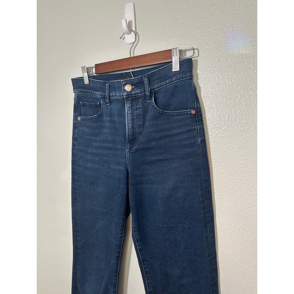 Express Womens High Waisted Straight Leg Raw Hem Jeans Dark Wash Indigo